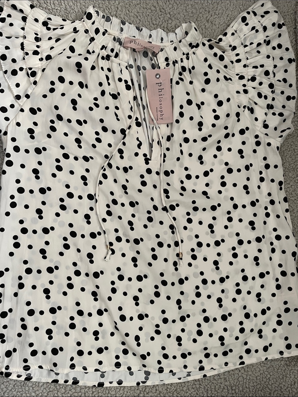 Philosophy White Blouse with Black Polka Dots x small